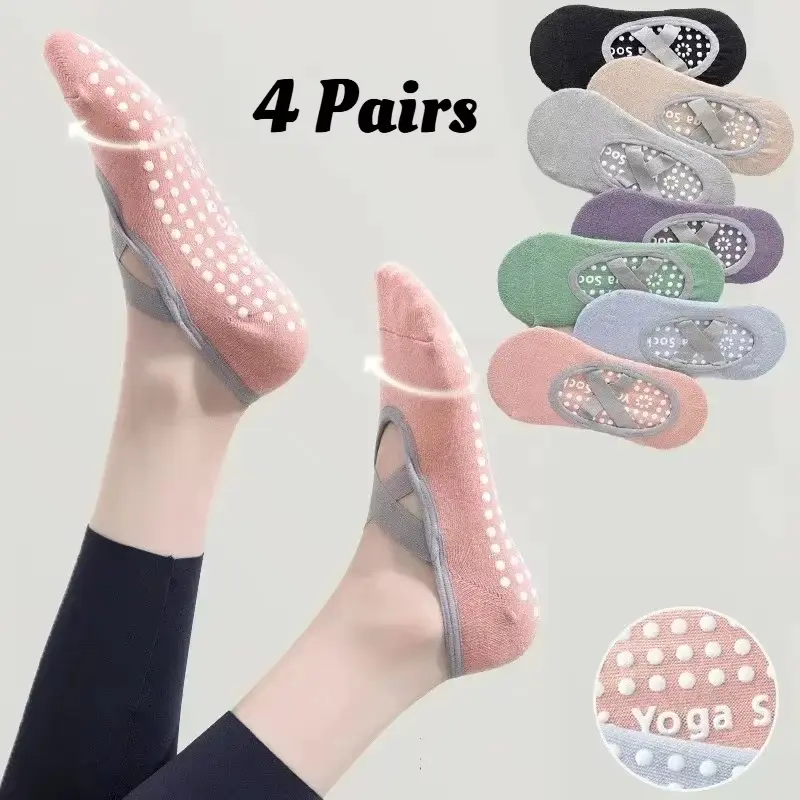 Women's Backless Silicone Anti-Slip Low Cut Sportswear Socks, 1/4 Pair Breathable Bandage Socks for Yoga, Ballet