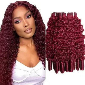 Megeen 16A Burgundy 99J Burmese Curly Bundles 100% Unprocessed Human Hair Virgin Hair Extensions Burmese Wave with Spiral Curly End Natural Black Brazilian Weave