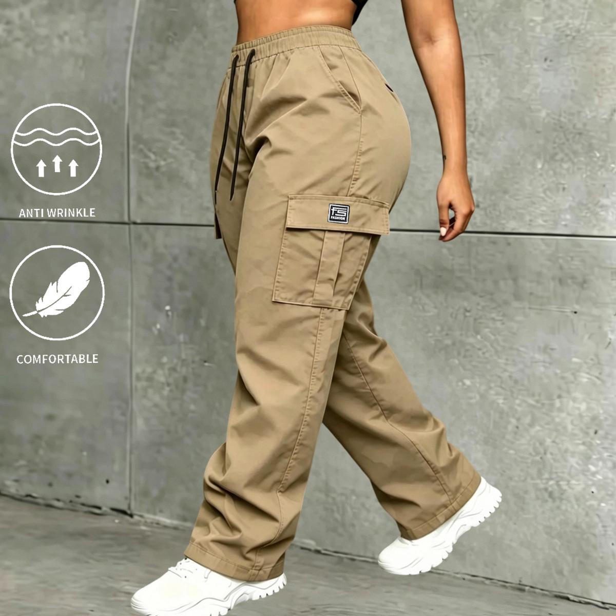 Women's 4-Pack Vintage Loose Cargo Pants - All-Season Activewear Bottom, Minimalist Athletic Trouser, Drawstring, Large Pockets, Curve-Concealing Slimming Legs, Women's Clothes for Casual, Sports Use, Fashion Apparel,back to school shopping, Cargo Pants W