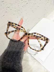 Unisex Vintage Leopard Pattern Square Frame Eyeglasses, Blue Light Blocking Glasses Casual Eyeglasses, Fashion Accessories for Outdoor Activities, Trendy Casual Eyeglasses, Square Frame Eyewear