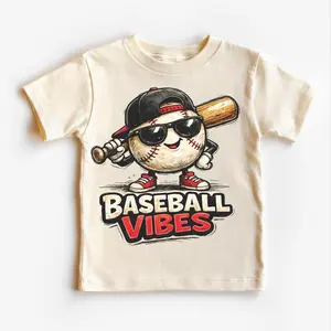 Baseball Vibes Kids T-Shirt, Toddler Cool Ball Player Graphic Tee, Youth Sports Summer Shirt for Boys & Girls, Cute Athlete Gift