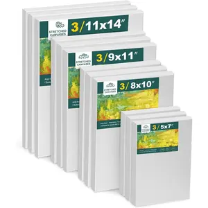 12 Pack Canvas for Painting with 11x14, 9 x12, 8x10, 5x7 (3 of Each) Blank Primed Stretched Canvases for Oil,  & Others, Multi Size Set for Artist, Student and Beginners