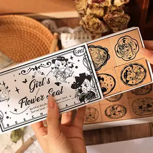 Vintage Butterfly Stamp Set, Wooden Box Packaging, Cute Lace Edge Design, Ideal for Girls, Festival & Back-To-School Gifts