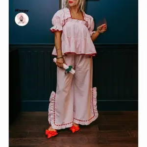 Women Pajama Set, Stripes/Plaid Short Sleeve Square Neck T-shirt with Pants Sleepwear Loungewear(gift)Gift