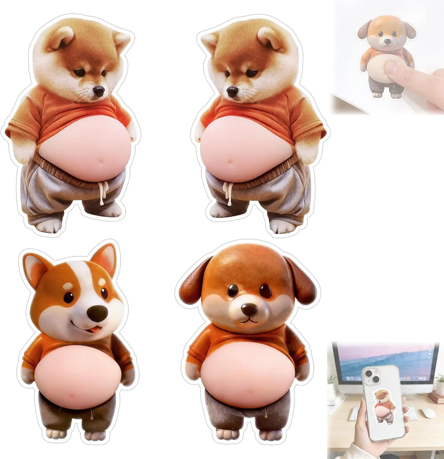 3D Silicone Car Door Edge Protector Stickers - Super Soft Anti-Collision Belly Guard, Cute Shiba Inu Sticker Deco, Home Safety Accessories (1 Pack, No Redundant Features)