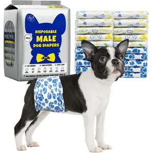 WAGGING WHISKERS Dog Diapers Male, Disposable Male Dog Wraps 60ct, Ultra Absorbent Doggie Diapers, Rapid-Dry Leak-Proof Puppy Diapers, Wetness Indicator Excitable Urination Incontinence, Small