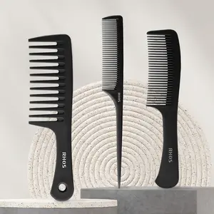 RHOS Comb Set for Women and Men, 3 Pieces - Wide Tooth, Rat Tail, Dresser Hair Combs - Detangling Hair Combs for All Hair Types - Black