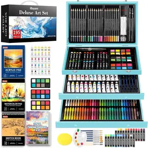 195-Piece Deluxe Art Set for Kids, Teens & Adults – Drawing Pads, A4 Canvases, Acrylic Paints & Art Supplies Kit for Painting, Sketching & Crafts