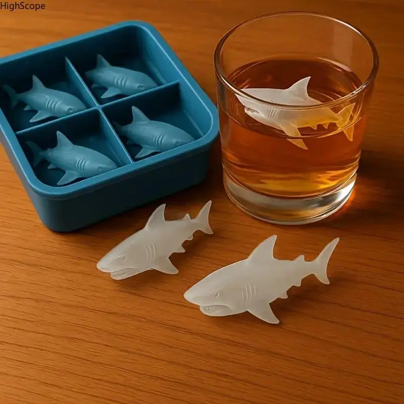 Shark Silicone Ice & Dessert Mold – 4-Cavity Tray, Reusable Ice Cubes & Balls, Easy Release, Party Kitchen Fun, Summervibes