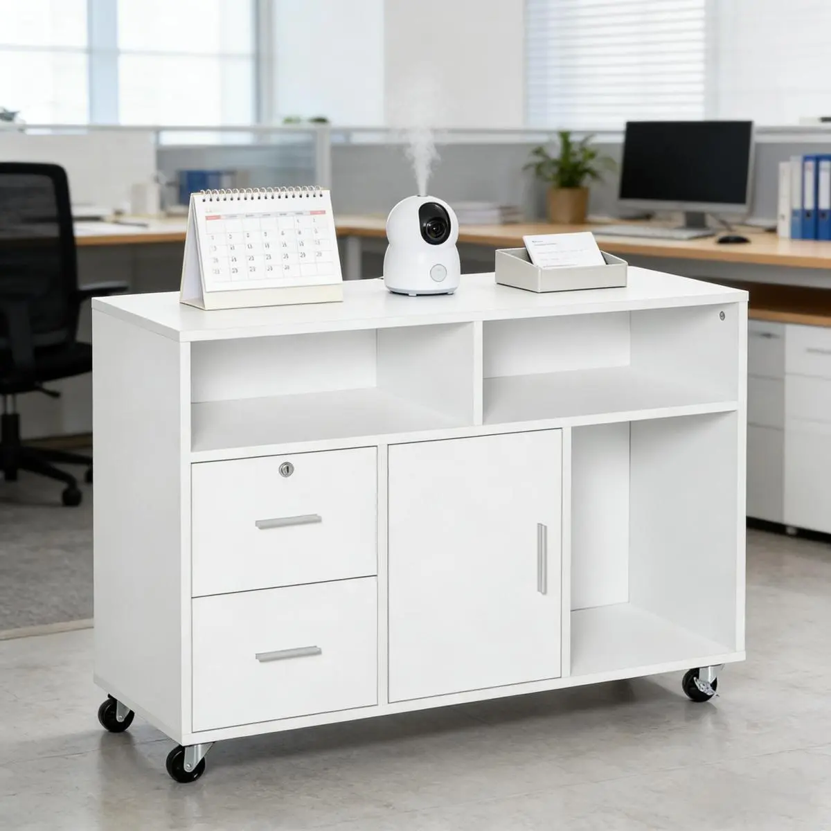 Nordic Mobile Storage Cabinet with Printer Stand Unit - PA, 39.25" L x 13.75" W x 25.5" H, 59.52 lbs Capacity, 121 lbs Load Bearing Office Furniture, 121Lbs