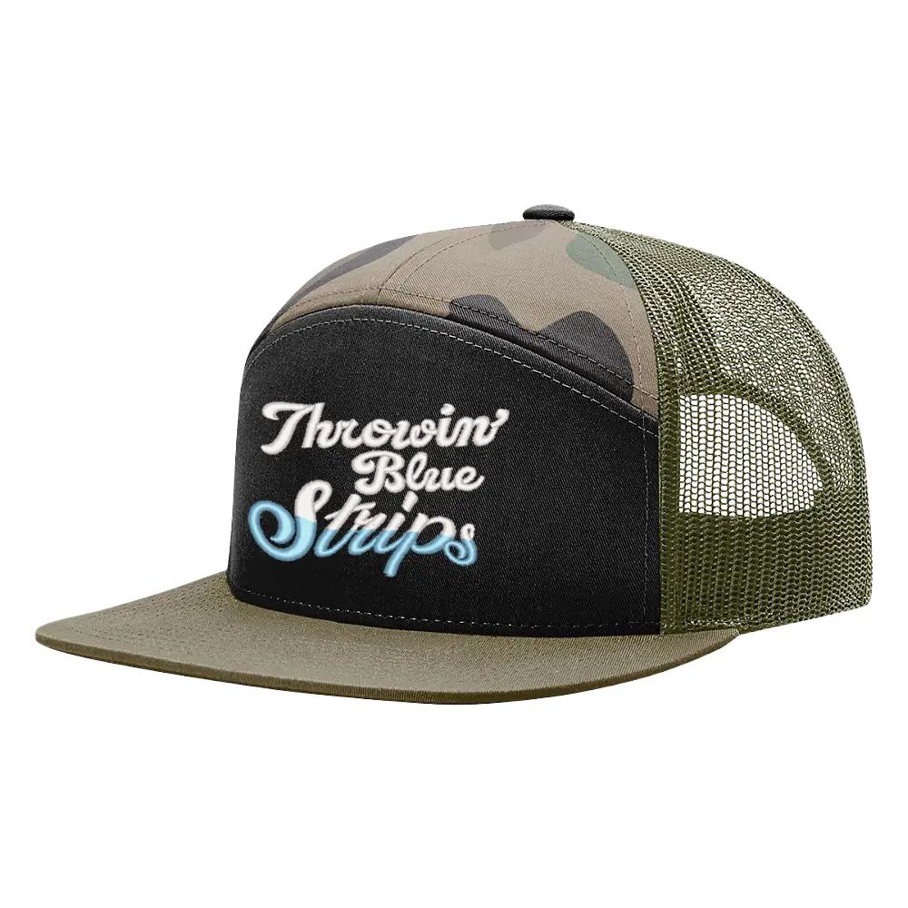 Unisex 7-Panel Embroidered Blue Strip Camo Trucker Hat - Casual Fashion Accessories Hat, Hats