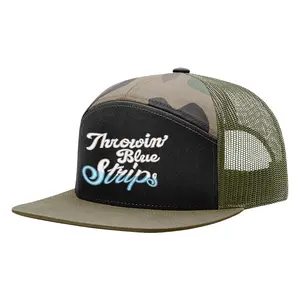 Blue Strips 7-Panel Men's and Women's Embroidered Trucker Hat