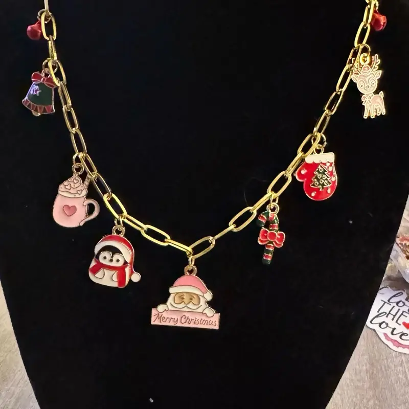 Merry & Pink Holiday Cheer Charm Necklaces- gifts / stocking stuffers/ pink / holiday