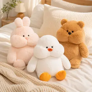Dazed Animal Plush Toy Series, Ultra-Soft Chubby Rabbit Duck Bear Stuffed Animals, Short Plush Cuddle Doll with Polyester Fiber Filling, Cute Bedroom Decor Gift, 23cm/35cm