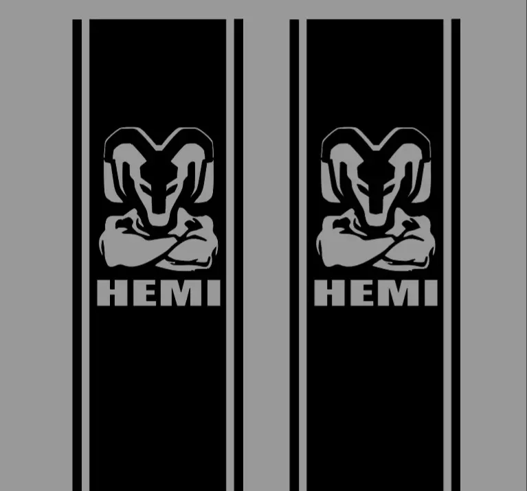 Hemi Ram (new logo) with Arms crossed Bedside Decal, 10"x46", set of 2 vinyl window decal