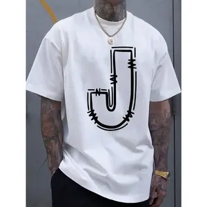 Men's casual cotton T-shirt, fashionable J letter print - breathable and comfortable, spring and summer fit