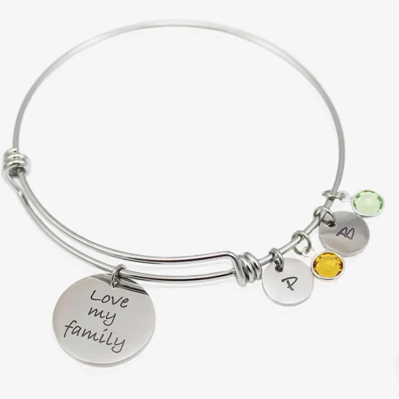 Laser Engraved Initial Adjustable Bangle