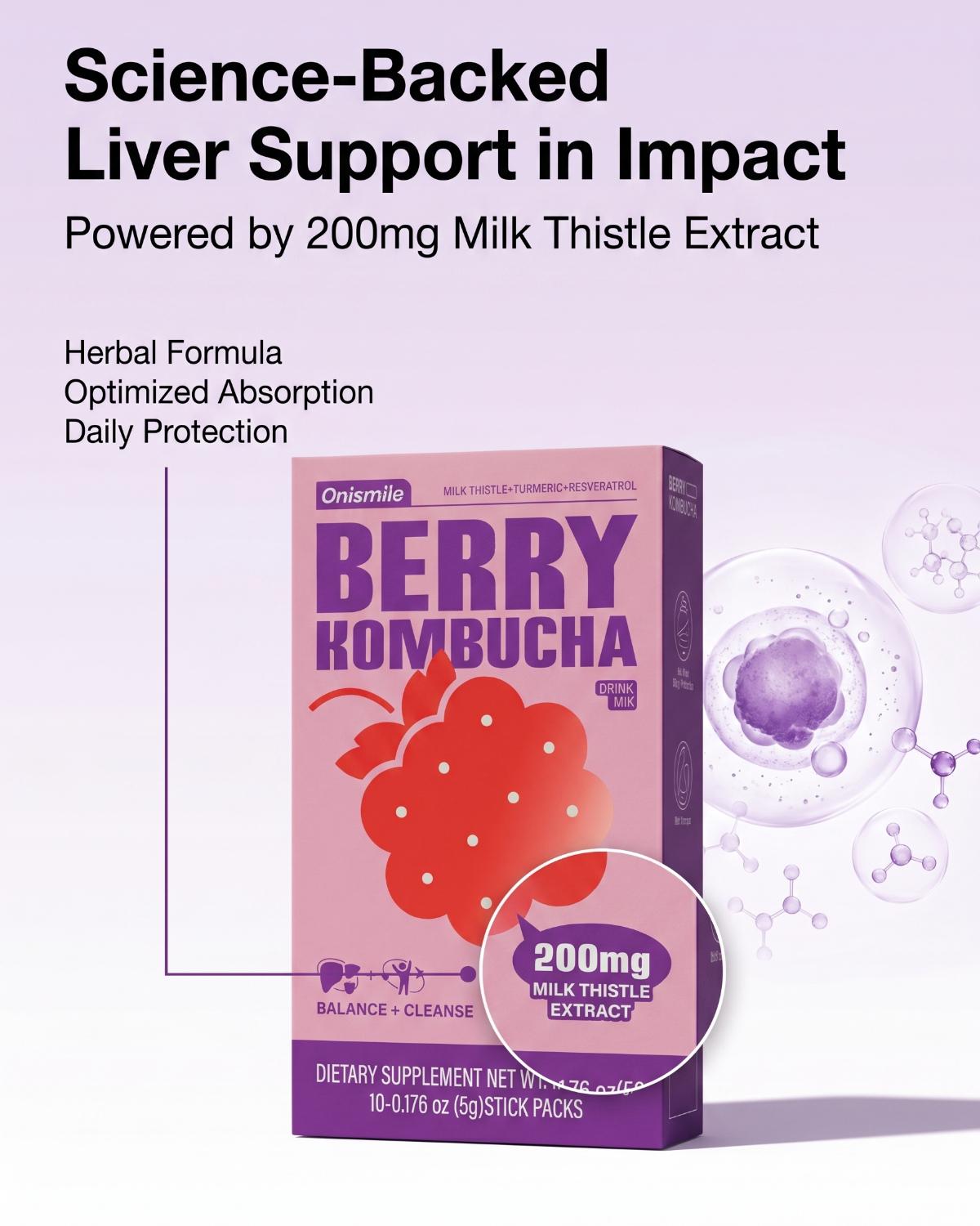 【Onismile Live】 Composite Berry Flavor Kombucha Contains Three Layers of Natural Liver-Protecting Ingredients. Essential for Drinking Alcohol, Staying Up Late and Social Events. Helps Reduce th PDCe Burden on the Liver.