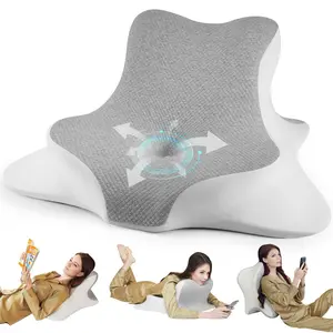 Reading Pillow for Bed, Lying, Leaning and Prone, Ergonomic Memory Foam Bed Wedge Pillow for Headboard, Chin & Back Support Pillows on Bedrest Couch Floor- Grey