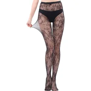Fishnet Stockings Lace Patterned Tights High Waist Pantyhose Fishnets for Women Womenswear floral spring autumn Full Body Zippered dress clothes shiny Fleece-Lined Winter Mesh skintight brown skin rhinestone drop thigh bridal wear