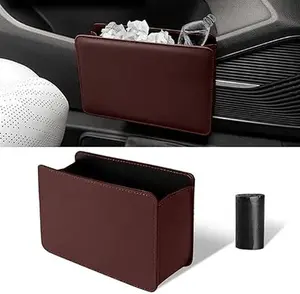 Car Trash Can, Auto Leather Trash Bin Garbage Organizer Holder with One Roll Trash Bag, Mini Foldable Dustbin Storage Bag Container