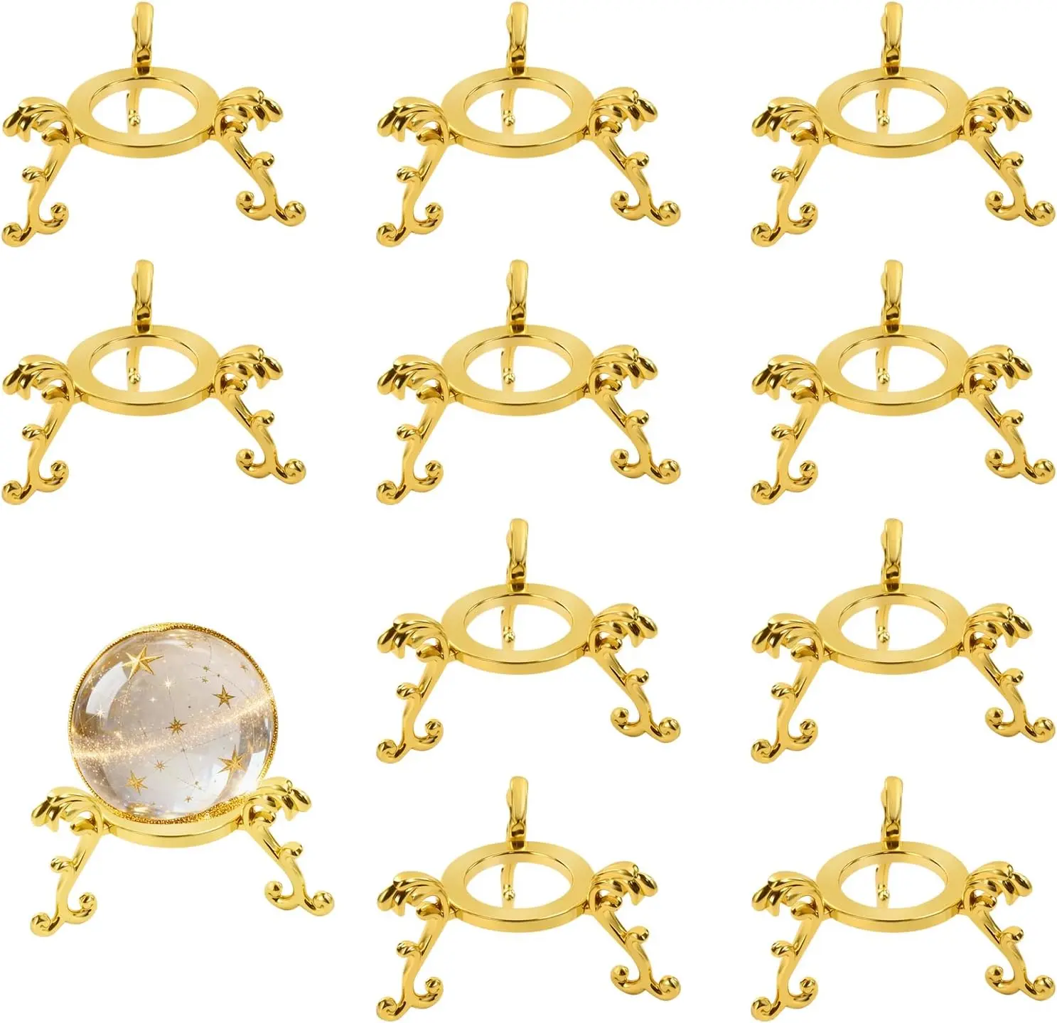 10Pcs Gold Crystal Ball Stands - Gold Sphere Display Holders for 40mm-80mm Crystal Balls, Glass & Natural Stone Organizer (Home Decor Storage Rack)