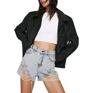 Women's Fringe Jacket Faux Suede hippie Costume Blazer Lapel Jacket