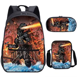 2026 New Godzilla vs. King Kong School Bag Pen Case Shoulder Bag Three-piece Set