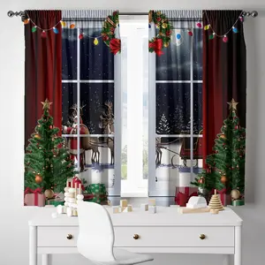 Merry Christmas Themed Curtain, 2 Counts/set Semi Blackout Curtain, Window Curtain for Home Living Room Bedroom Office Decor