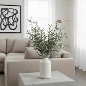 5 bundles of artificial olive branches with realistic green leaves and fruits, suitable for vases, tabletops, and home decor plastic fake olive trees, flexible placement, House Plants Decor