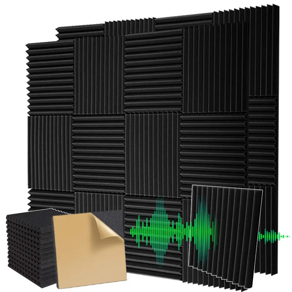 Pre-Pasted Self-Adhesive Acoustic Foam Wall Panels, 12-96 Pack 12"x12"x1" Soundproof Fireproof Wedges, Vacuum Packed, Safe & Eco-Friendly for Residential Bedroom, Acoustic & Broadcast Studios