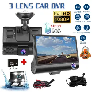 4Inch 3 Channel Dash Cam, Dual Lens Night Vision HD Car DVR Video Dash Cam 1080P 170° Wide Angle Video Recorder Camera LCD Screen G-Sensor, Loop Recording, Motion Detection and Parking Monitor