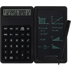 Desk Portable Basic Calculator, Small Mini Calculators with Writing Notepad and Stylus,  Lightweight and Portable, 12Digit Large Display Multi-Function for Office, School,  & Financial (Black)