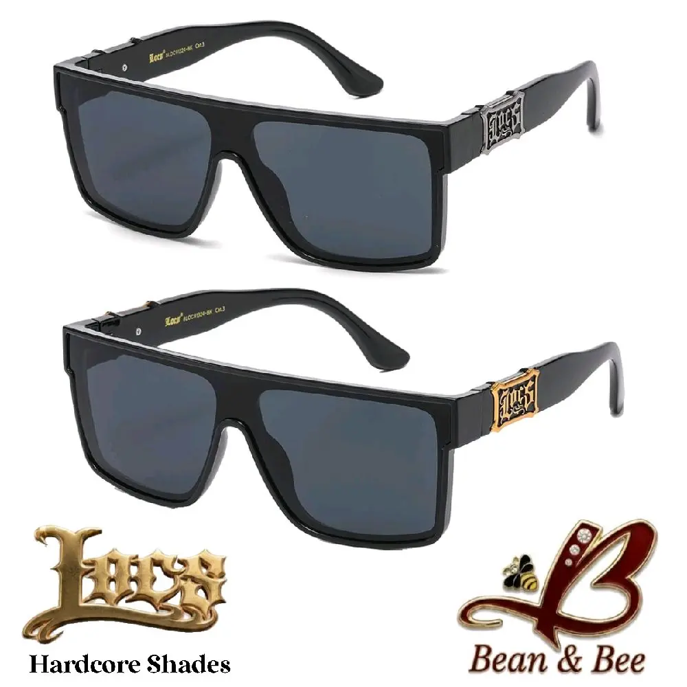 LOCS Gravedigger Hardcore Shades | New Style Featuring the Iconic Gothic Metal Logo in Crypt Chrome (Silver) Tombstone Gold | Bold New Shield Frame Design – Genuine Authentic Locs Classic 8LOC91324-BK