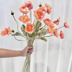 6 Artificial Poppy Flowers, 59cm Long, Bendable and Fade-Resistant, Modern Style, DIY Flower Wall, Wedding Party Decor, Home Decoration, Decorative Bouquet