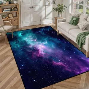 Teal & Purple Galaxy Nebula Flannel Area Rug - Deep Space Starry Sky Print Soft Mat for Living Room & Bedroom, Non-Slip Cosmic Home Decor #TealPurpleGalaxyRug #NebulaStarMat #CosmicHomeDecor #StarrySkyCarpet #NonSlipFlannelRug