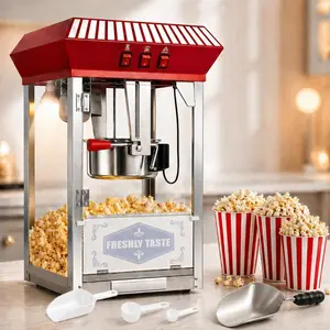 Commercial Popcorn Machine, 12 Oz Kettle, 800 W, Movie Theater Popcorn Machine, Red Tabletop Pop Corn Machine with Stainless-Steel Kettle & Steel Frame Tempered Glass Doors