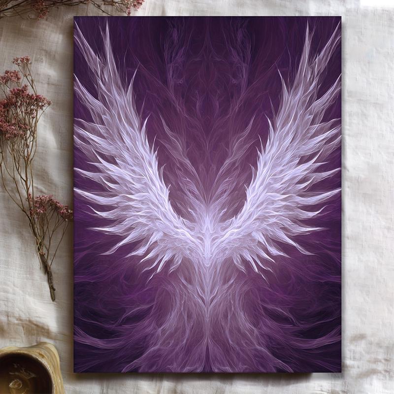 1pc Modern Gothic Purple & White Angel Wings Canvas Wall Art - Abstract Wing Design with Deep Violet-Purple Background, Wrapped Wood Frame, 12x16 Inch Square Painting for Home Decor, Living Room, Bedroom, Office