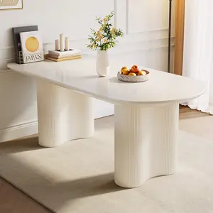 Guyii Modern Dining Table for 4-8, Cream White Kitchen Table, Indoor Dining Table for Small Spaces, Bar, Living Room, Rounded Corners