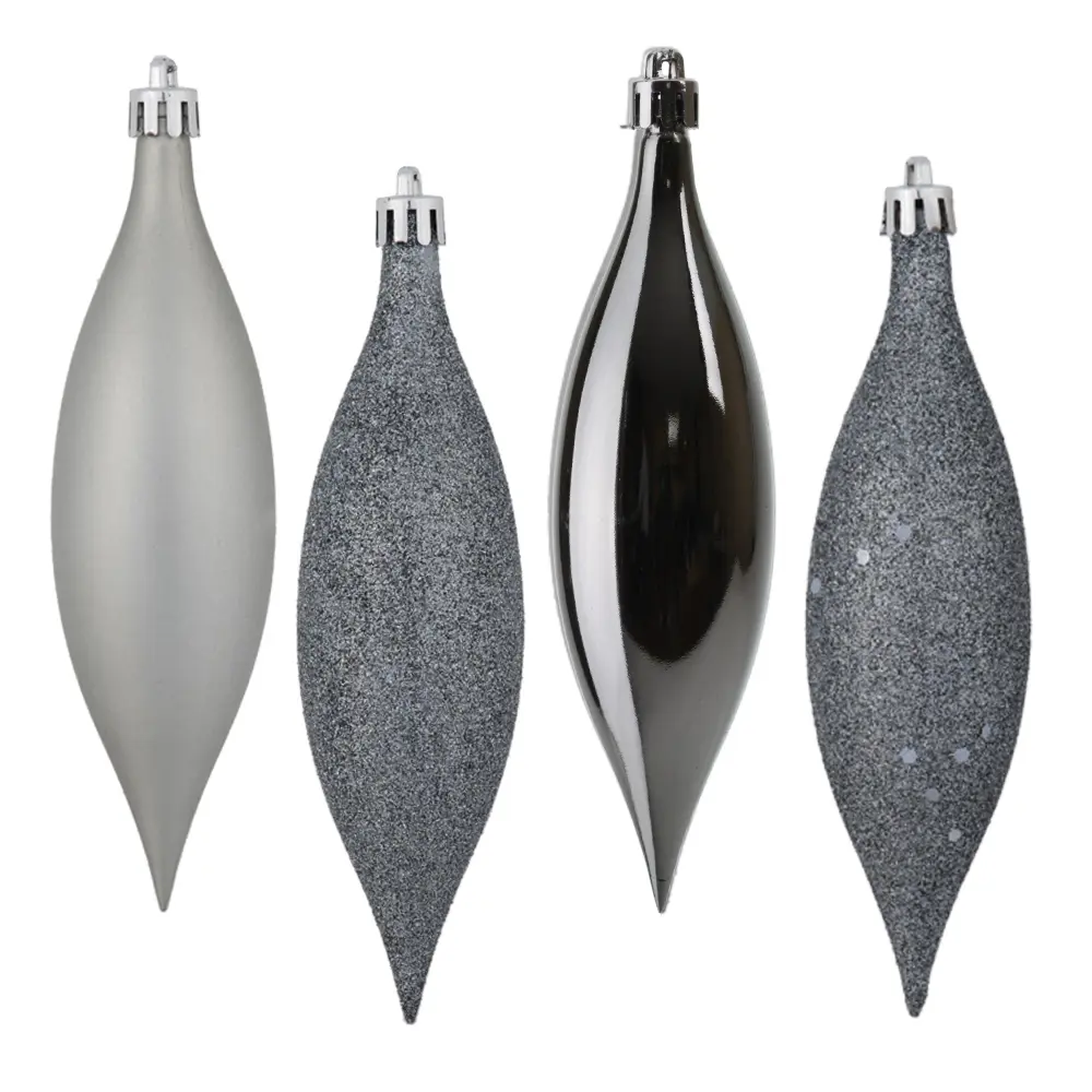 212 MAIN Christmas Plastic Hanging Ornaments - Vickerman N500125 5.5 in. Assorted Drop Ornaments, 4 Finishes Including Limestone, 8 Per Box