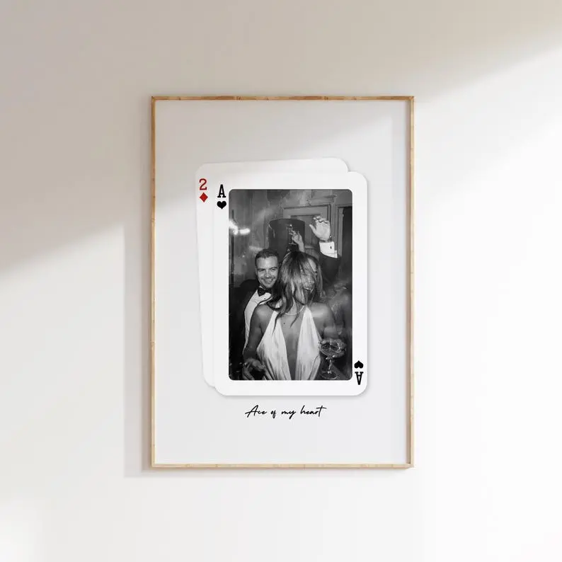 Custom Couples Photo Card Print poster, Personalized Ace of My Heart Wall Art, Romantic Gift for her