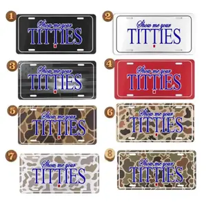 Funny "Show Me Your Titties" License Plate Frame | Premium Black Aluminum | Hilarious Gag Gift for Friends
