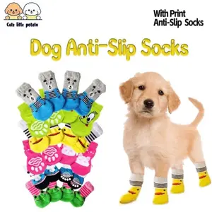 4 Pack Pet Socks, All-Season Animal Element Pet Socks, Anti-Slip Bottom Dog Cat Socks, Teddy Bichon Corgi Christmas Halloween Gift