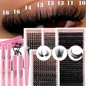 black individual eyelash 1312Pcs High Capacity Lashes Kit 5 Trays D Curl Fluffy Lash Clusters Eyelash Extension Gift Kit Multiple Styles Mixed Length Eyelash Curler Set With 2 Lash Bond&Seal 2 Lash Removers 1Tweezers 30 Lash Brush 1 Lash Curl Cosmetic