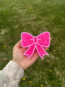 Car Freshie BOW WITH PEARLS - Pink Bow Air Freshener for Car Mirror - Lasts 4-6 Weeks - Perfect for Small Spaces