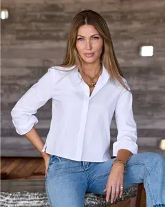 Cropped Poplin Button Up Shirt White