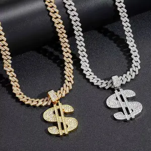 European and American hip-hop diamond-encrusted personalized dollar pendant necklace with Cuban chain, fashionable inlay