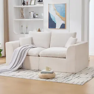 2-Seater Modular Sectional Cloud Couch - Boneless Modern Minimalist Indoor Sofa, Removable Cushion Covers, No-Assembly Deep Seat Comfy Lounge, Living Room Apartment Furniture