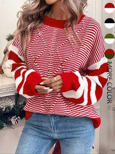women's striped print drop shoulder sweater pullover, casual long sleeve round neck jumper for fall & winter, fashion ladies' knitwear for daily wear valentine's day, gift