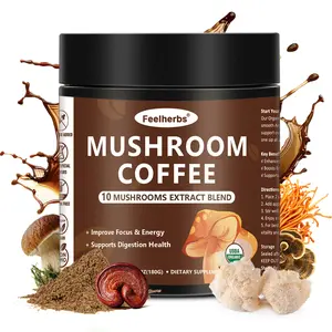 Mushroom Coffee, 10 Mushroom Blend with Organic Instant Coffee & Coconut Powder for Natural Energy & Focus, Smooth Taste, 30 Servings